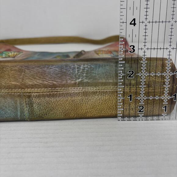 Anuschka Shoulder Bag Leather Hibiscus Flower Butterfly Hand Painted Handbag - Picture 13 of 14